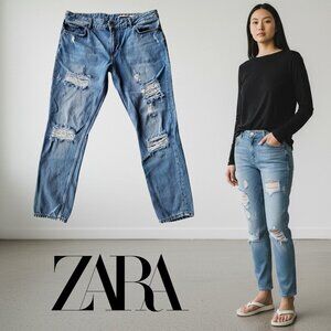 Zara Woman Medium Rise Relaxed Fit Distressed Soft Jeans 100% Cotton Size 8